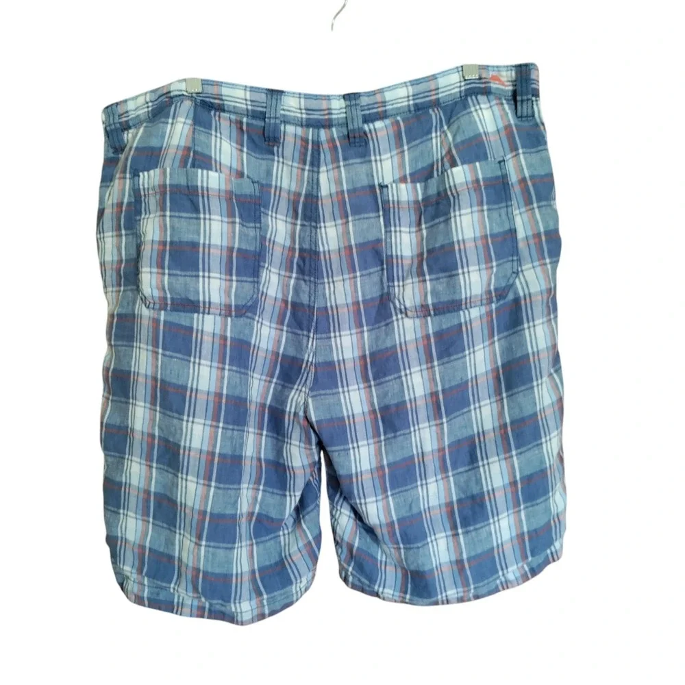 Tommy‎ Bahama Shorts Mens 38 Blue Reversible Linen Plaid Outdoors Beach Relax